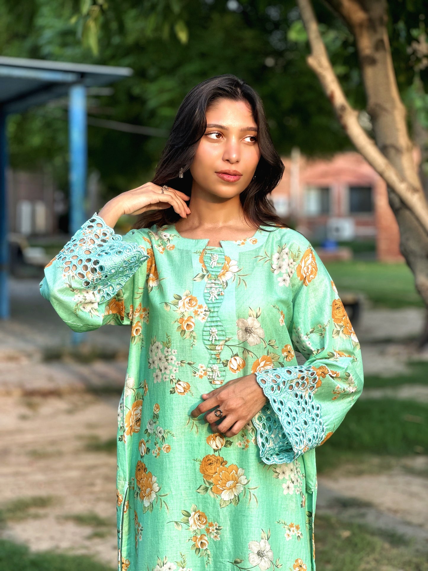 2 PC | Light-Green Printed Lawn