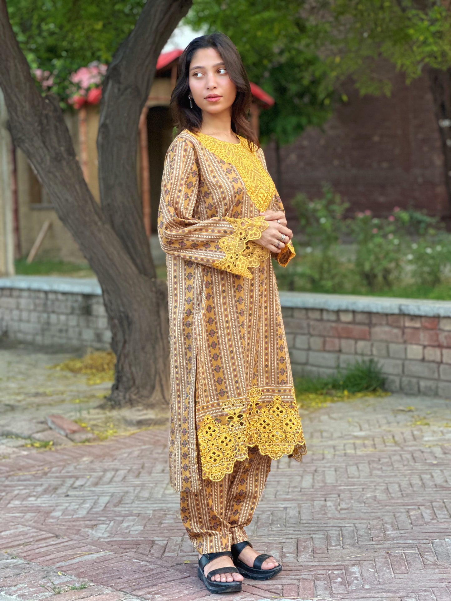 2 PC | Light-Brown Printed Lawn