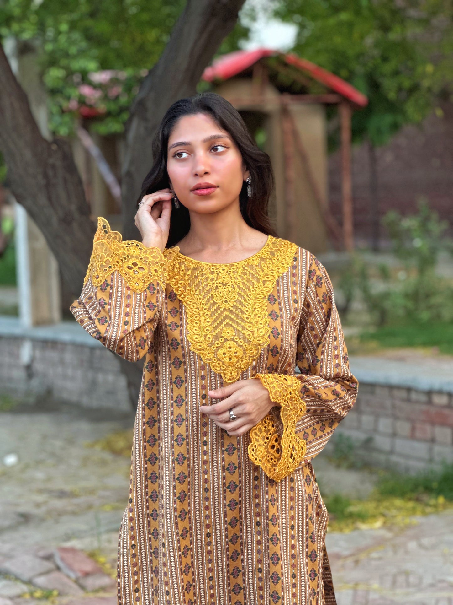 2 PC | Light-Brown Printed Lawn