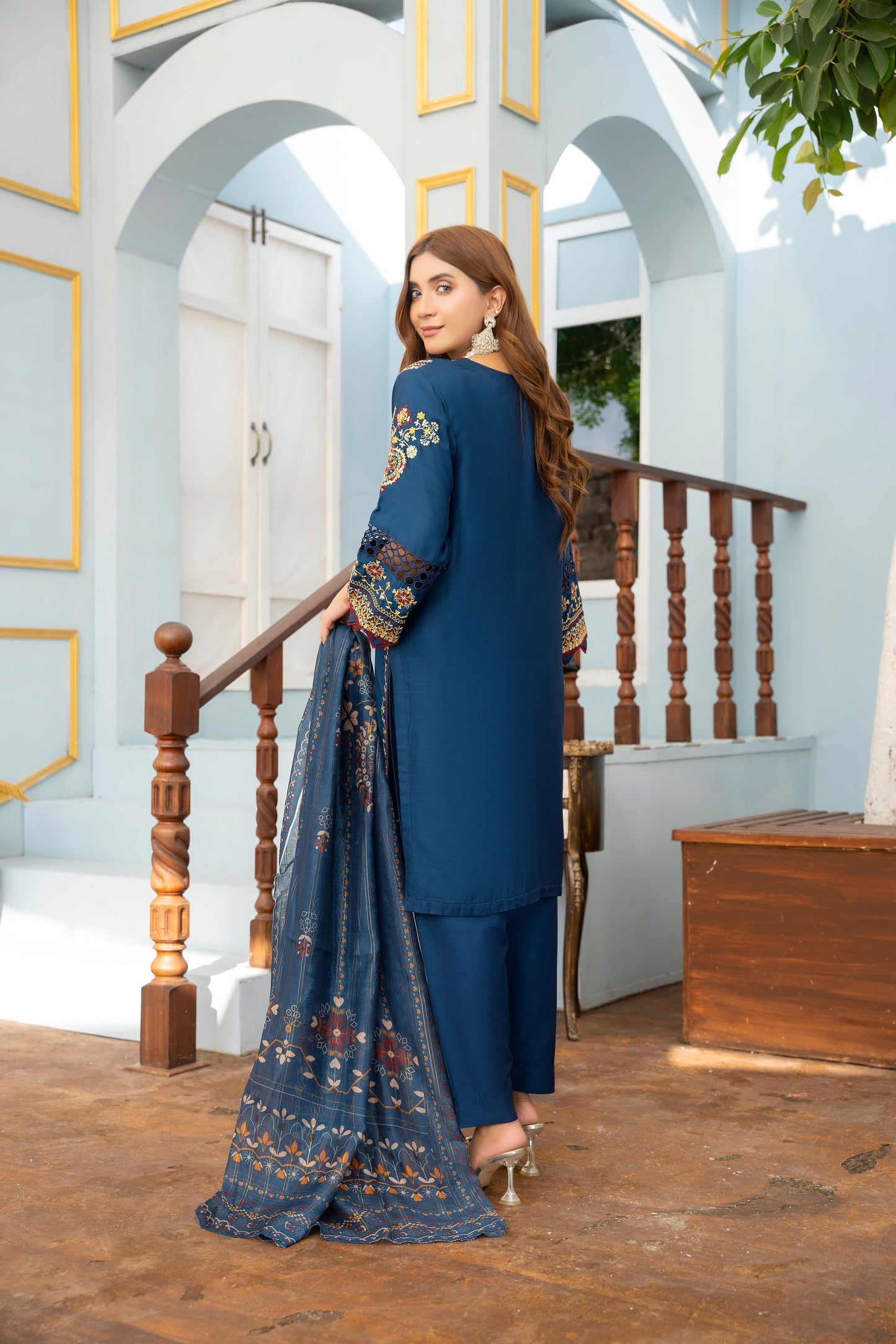 3 PC | Blue Embroidered Viscose