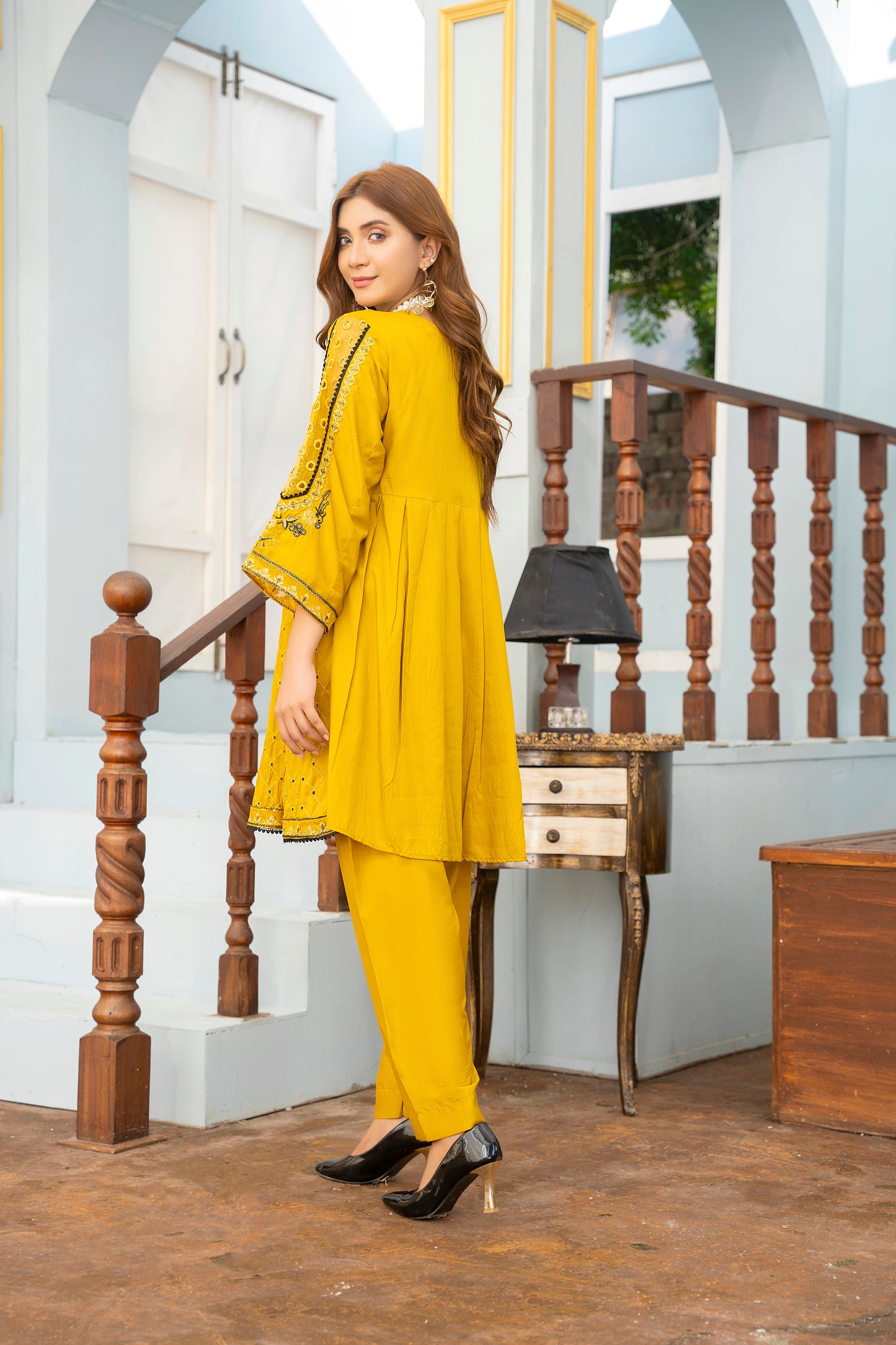 2 PC | Yellow Embroidered Viscose