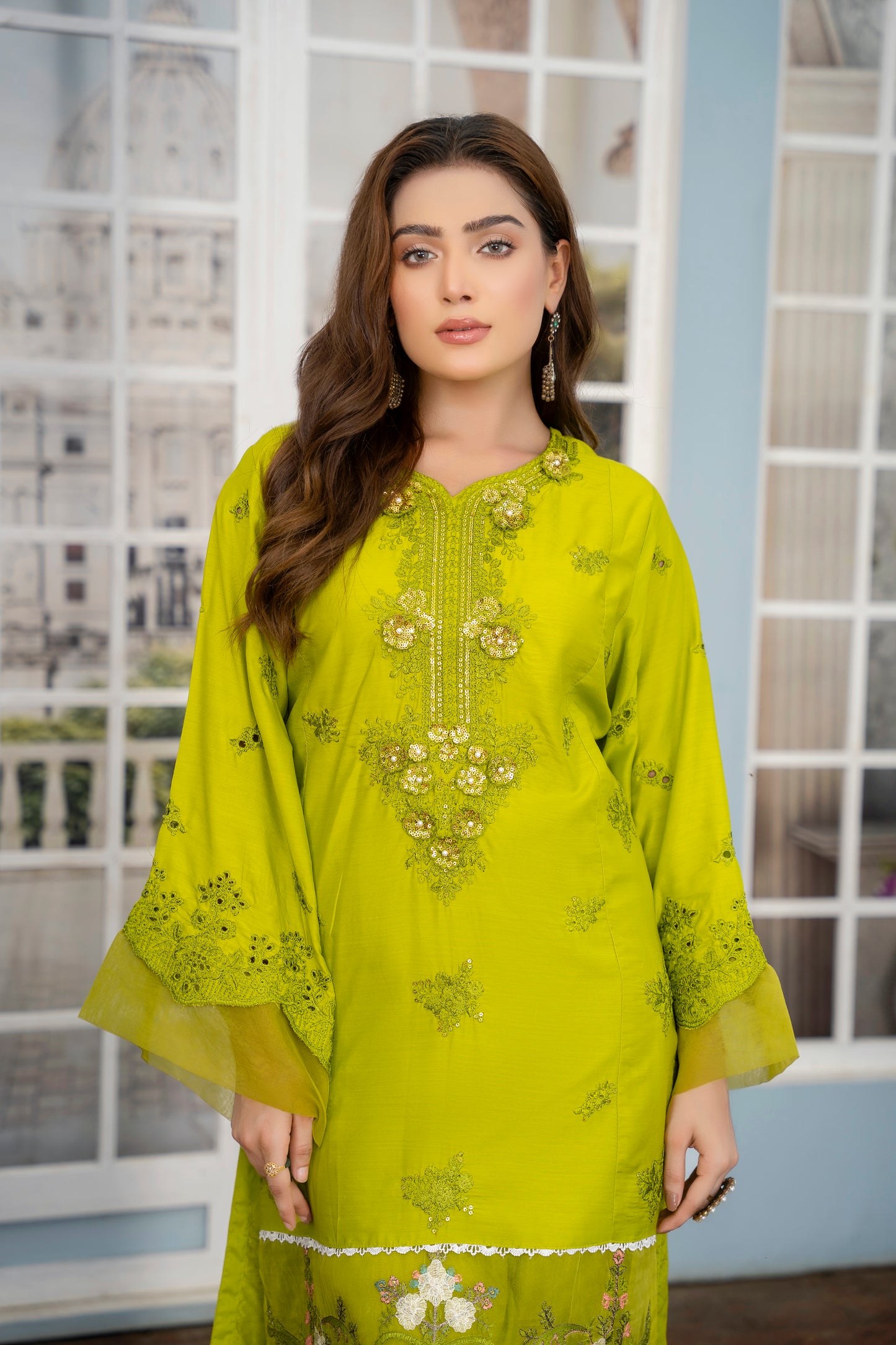 2 PC | Green Embroidered Viscose