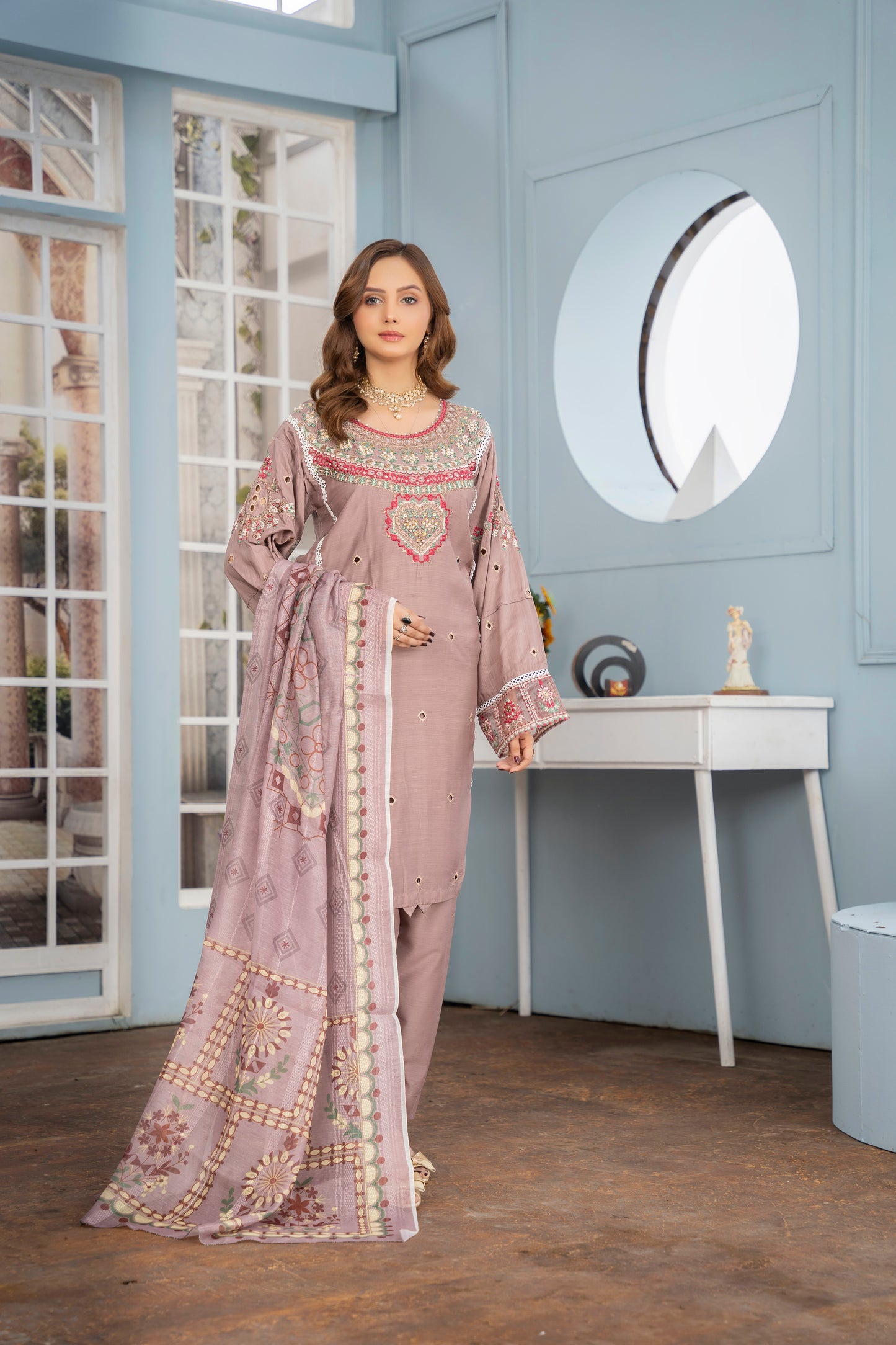 3 PC | Golden-Oak Embroidered Viscose