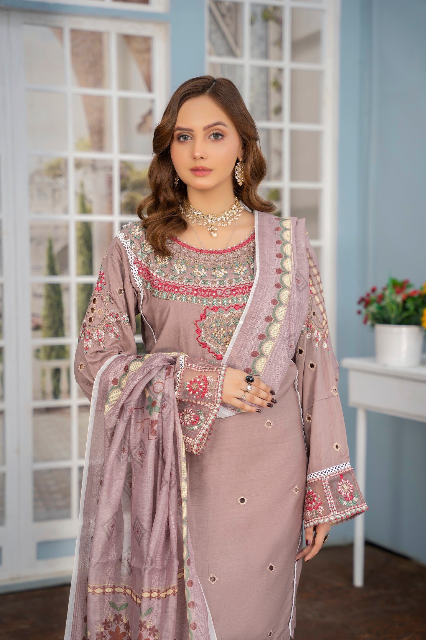 3 PC | Golden-Oak Embroidered Viscose